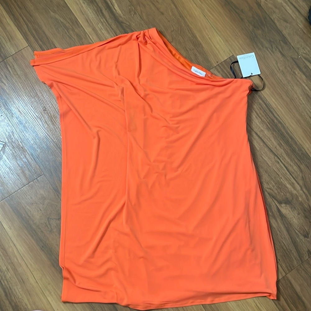 Calvin Klein off the shoulder tangerine‎ orange dress